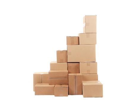 Stacks of cardboard boxes. Isolated on a white background.