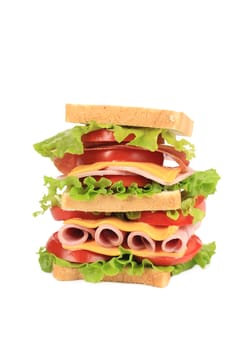 Big resh sandwich. Isolated on a white background.