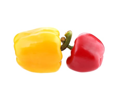 Sweet yellow and red peppers. Isolated on a white background.