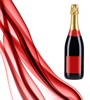 Collage of red smoke and champagne. Isolated on a white background.