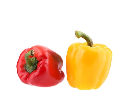Two peppers red and yellow. Isolated on a white background.