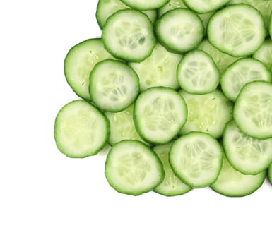 Close up fresh green sliced cucumber. Whole background.