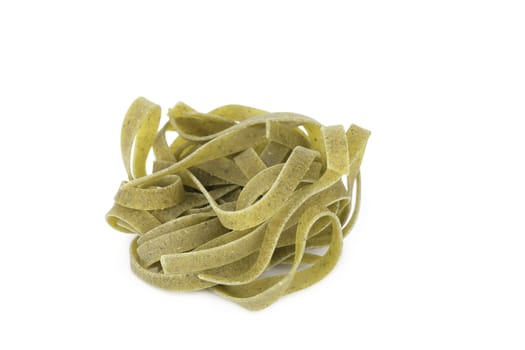 Tagliatelle paglia italian pasta. Isolated on a white background.