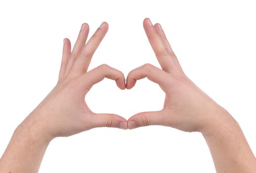 Male hands in the form of heart. Isolated on a white background.