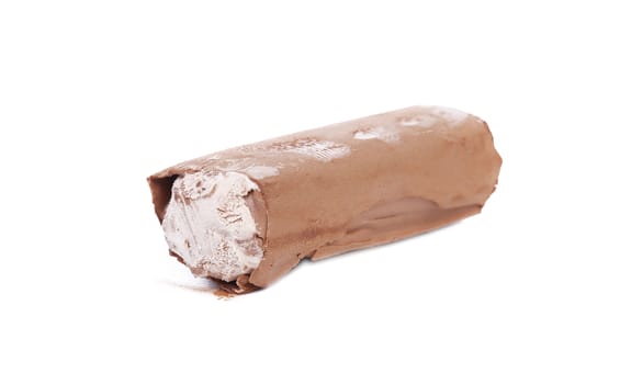 Roll of chocolate ice cream. Isolated on a white background.