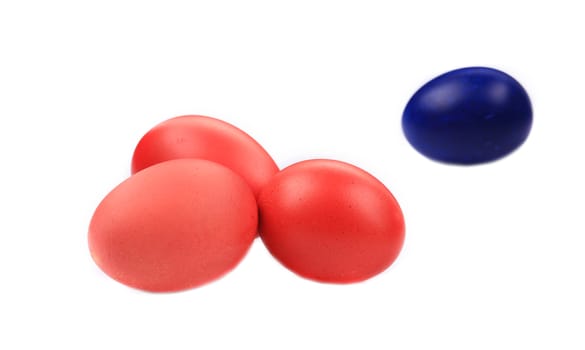 Red and blue easter eggs. Isolated on a white background.