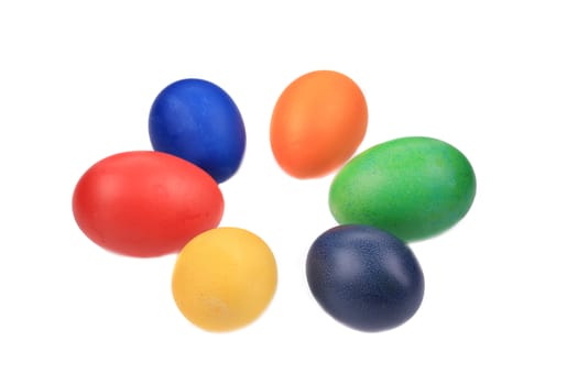 Six colorful easter eggs. Isolated on a white background.