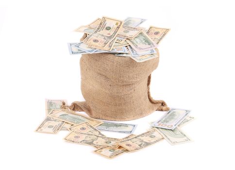 Money in the bag. Isolated on a white background.