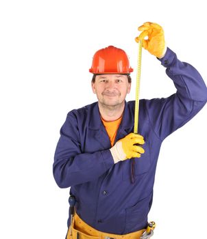 Engineer with roulette. Isolated on a white background.