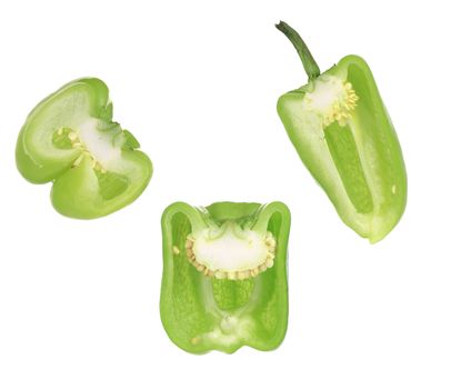 Sliced bell peppers. Isolated on a white background.