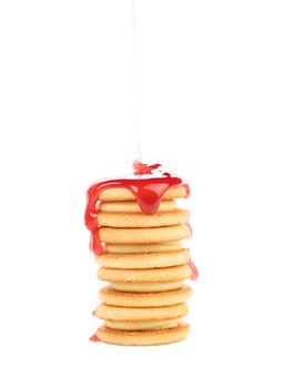 Tasty cookies with cherry jam. Isolated on a white background.