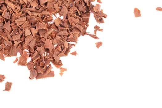 Group of chocolate shavings. Isolated on a white background.