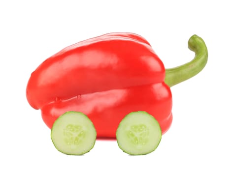 Red bell pepper like a car. Isolated on a white background.
