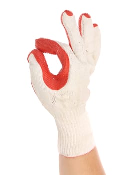 Protective glove shows sign ok. Isolated on a white background.