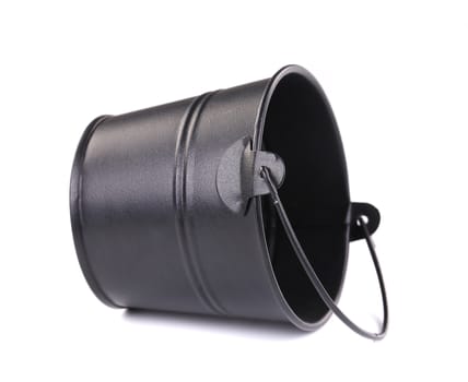 Black metal bucket. Isolated on a white background.