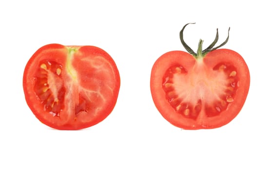 Halves of tomato. Isolated on a white background.