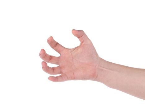 Male hand reaching for something. Isolated on a white background.