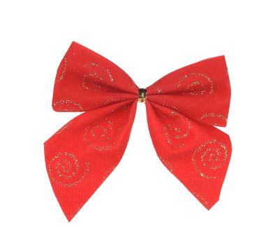 Red bow made of ribbon. Isolated on a white background.