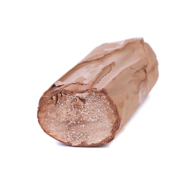 Roll of chocolate ice cream. Isolated on a white background.