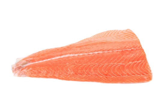 Raw salmon fillet. Isolated on a white background.