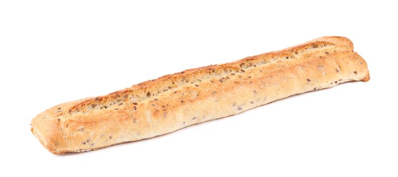 Crackling white bread with seeds. Isolated on a white background