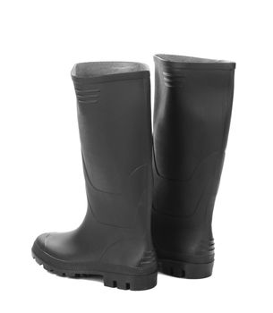 High rubber boots black color. Isolated on a white background.
