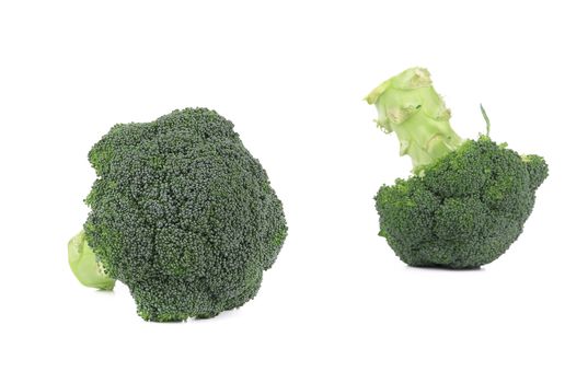 Fresh two broccoli. Isolated on a white background.