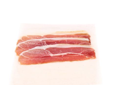 Slices of Delicious Prosciutto. Isolated on a white background.