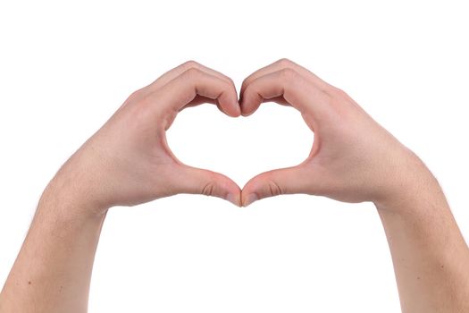 Male hands in the form of heart. Isolated on a white background.