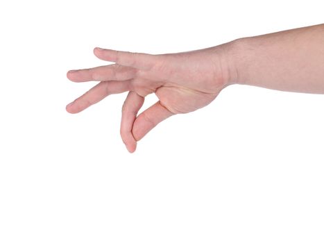 Male hand holding something. Isolated on a white background.