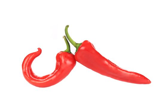 Two red chili peppers. Isolated on a white background.