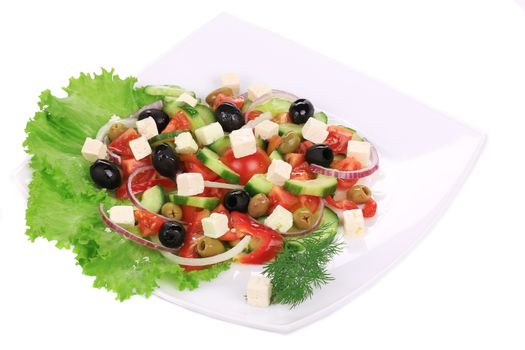 Greek salad. Isolated on a white background.