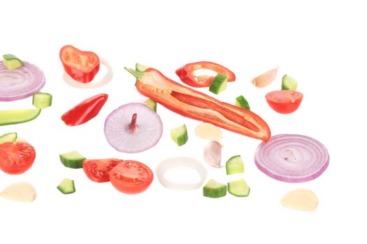 Sliced ripe vegetables. Isolated on a white background.