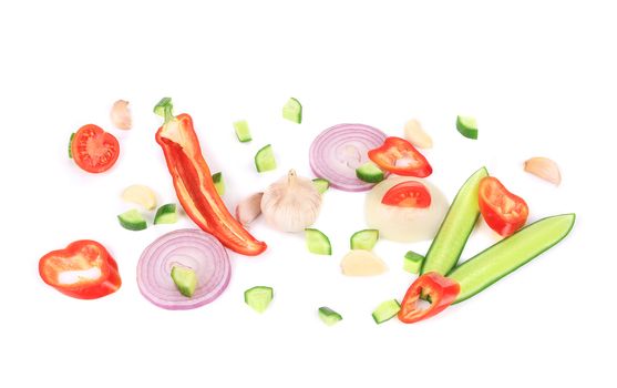 Sliced ripe vegetables. Isolated on a white background.
