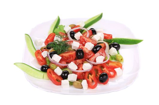 Fresh greek salad. Isolated on a white background.