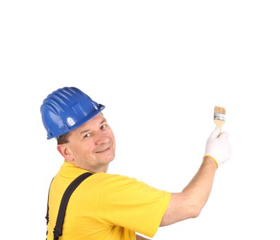 Worker with brush. Isolated on a white background.