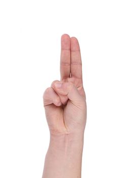 Hand with out pointed fingers. Isolated on a white background.