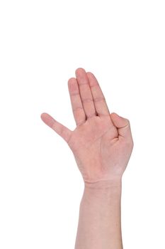 Open palm hand with little finger. Isolated on a white background.