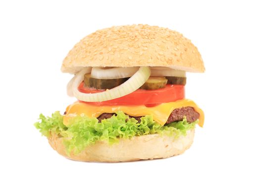 Tasty hamburger. Isolated on a white background.