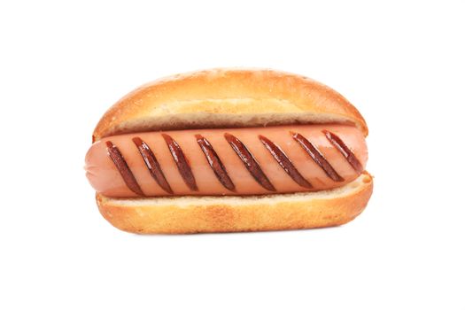 Tasty hot dog. Isolated on a white background.