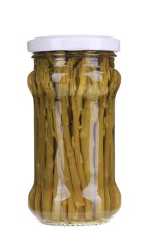 Canned asparagus. Isolated on a white background.