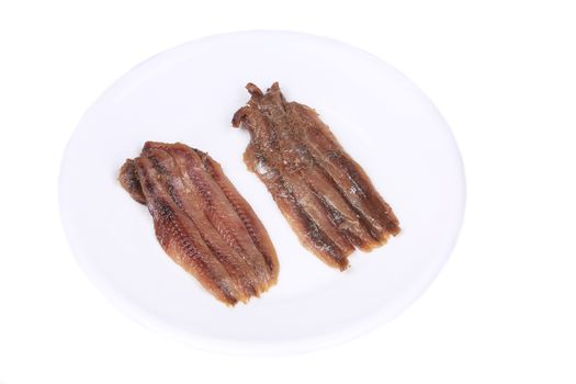 Tasty anchovies. Isolated on a white background.