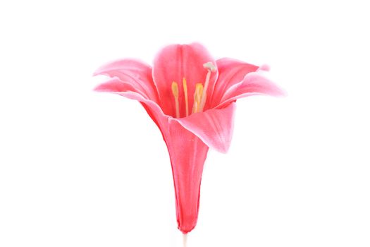 Beautiful pink artificial flower. Isolated on a white background.