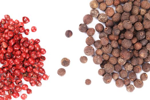 Closeup of a spicy hot peppercorns. Isolated on a white background.