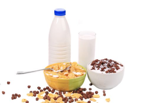 Tasty cereal breakfast for kids. Isolated on a white background.