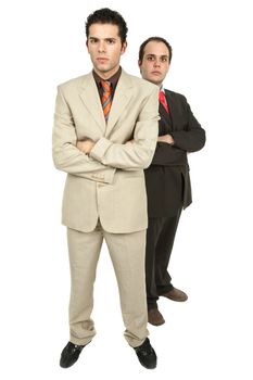 two young businessmen full body, isolated on white