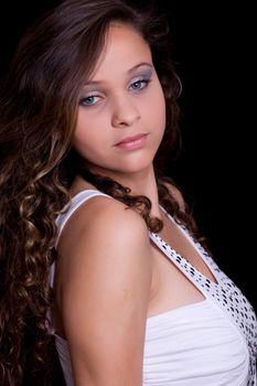 young beautiful woman, on a black background