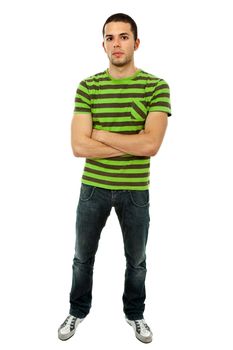 young casual man full body in a white background