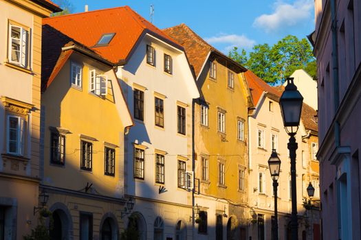 Old houses in medieval city center of Ljubljana, Slovenia, Europe.