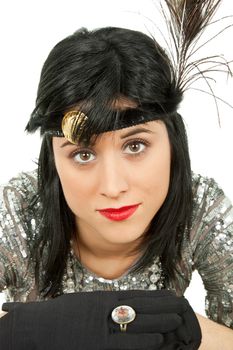 young beautiful woman dressed for a party, studio picture